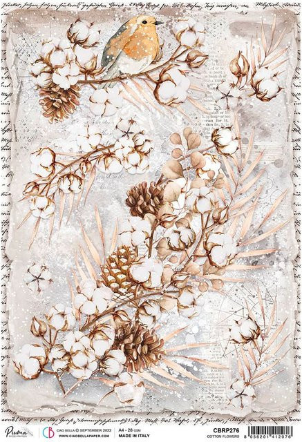 Motiv-Strohseide Ciao Bella Blüten im Winter in Braun und Multicolour - Bild 1