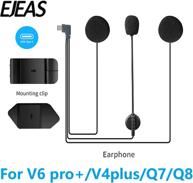 EJEAS Original-Kopfhörer mit Typ-C-Anschluss für Helm Modelle Q8, V4PLUS, V6Pro+, V7 und Q7 in Schwarz mit Mikrofon und Lautsprecher-Option - Bild 1