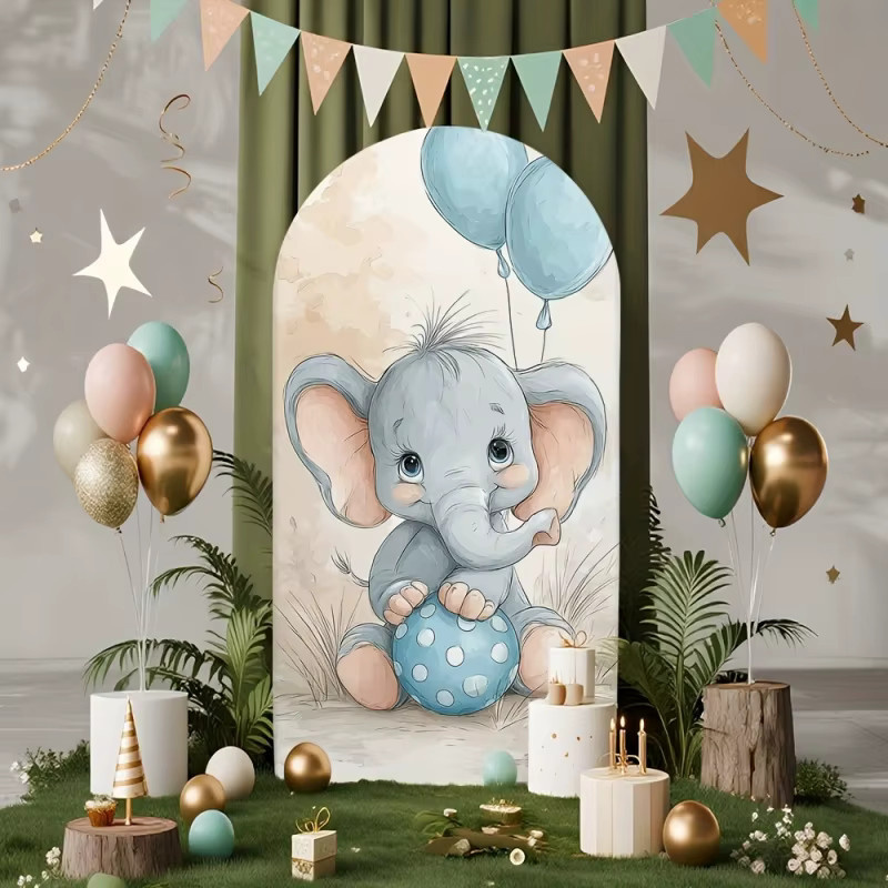 VIKAMA Elefanten-Ballon Party-Hintergrundwand aus Textil, Bogenförmiger Fotografie-Hintergrund für Kindergeburtstage, Mehrfarbig, Breite: 120 cm, Höhe: 50 cm - Bild 2