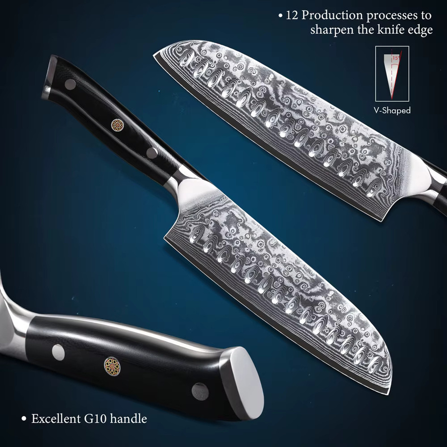MOSTODOZO Santoku-Messer aus 67-lagigem Damaststahl, 7 Zoll (17,78 cm), Silber - Bild 3