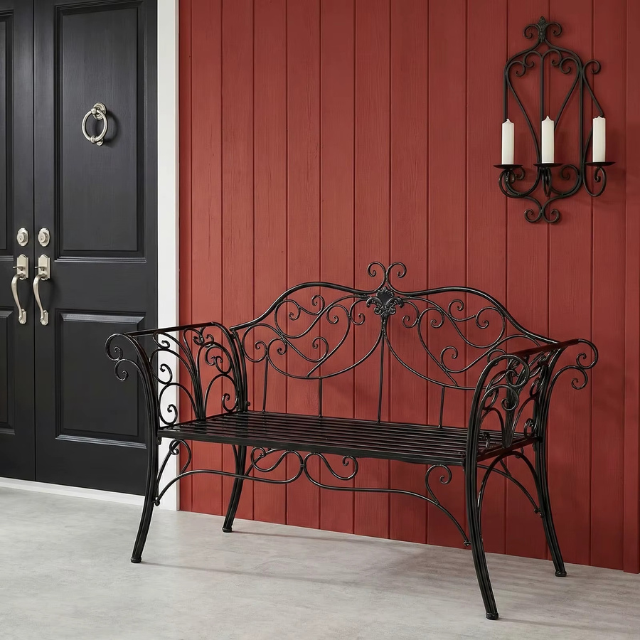 HLC Schmiedeeiserne Gartenbank als Zweisitzer in Schwarz mit dekorativer Rückenlehne und Armlehnen, B/T/H: 133 x 90 x 49 cm - Bild 3