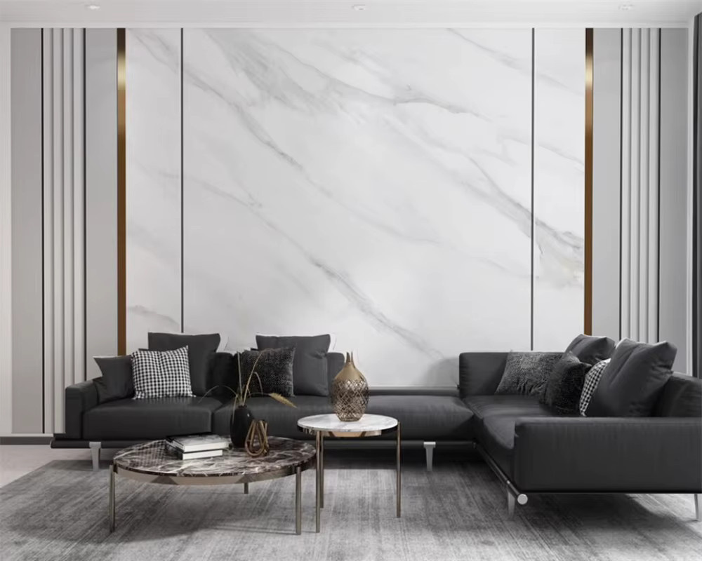 Beibehang Moderne Tapete für dein Wohnzimmer mit Holz- und Marmoroptik in Weiß - Bild 2