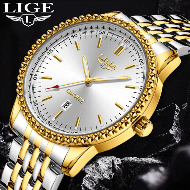 LIGE Armbanduhr Quarz, Edelstahl, Kautschuk, Weiß, Herren - Bild 1
