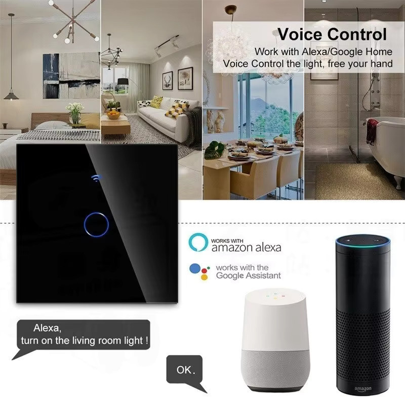 AXUS Wifi Smart Lichtschalter mit Glasschirm und Touch-Panel in Weiß, kompatibel mit Alexa und Google Home, EU 86 Standard - Bild 2