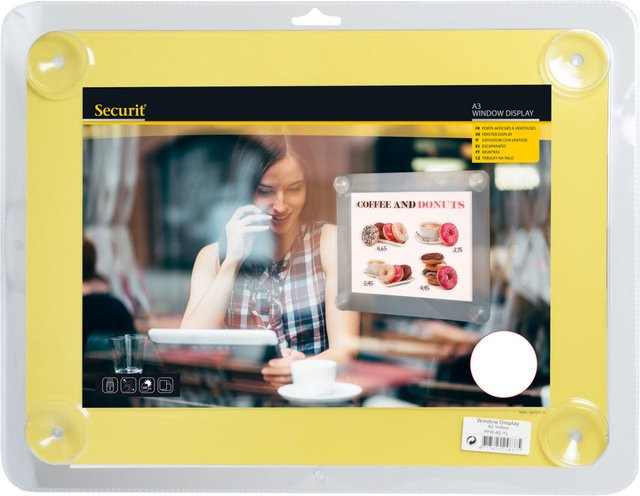 Securit Plakathalter A3 für Schaufenster Grau Gelb mit 4 Saugnäpfen beidseitig B: 52 cm, H: 39,5 cm - Bild 1