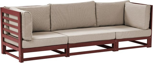 Beliani Gartensofa TRANI aus Akazienholz in Dunkelrot mit Polsterung und Kissen, B/T/H: 235 x 75 x 72 cm - Bild 1