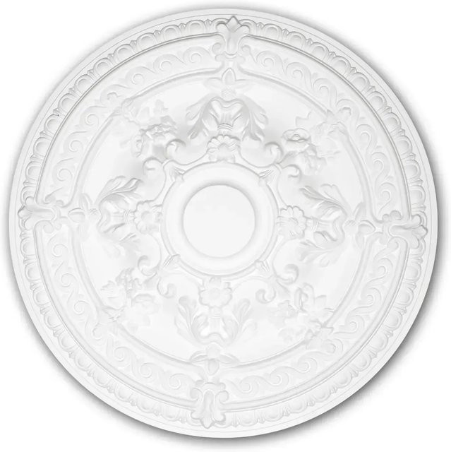 PROFHOME Deckenrosette 156039 aus Polyurethan als Zierelement in Weiß, Durchmesser: 65,9 cm, Höhe: 6,8 cm - Bild 1