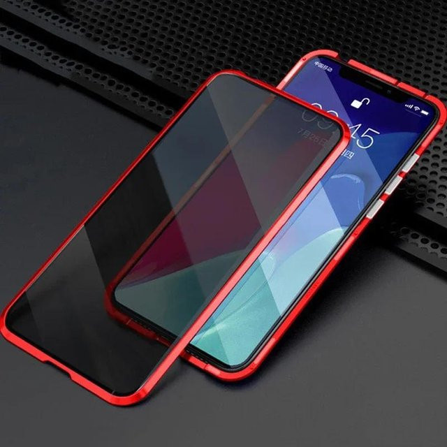 Magnetische Glas-Handyhülle mit 360 Grad Vollschutz und doppelseitigem Blickschutz für Samsung S20 S21 FE S22 S23 S24 Plus Ultra in Transparent und Rot - Bild 1