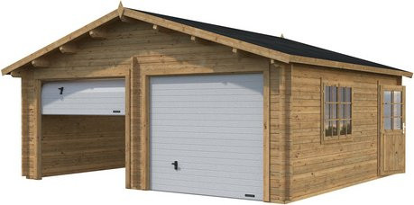 Palmako Holzgarage Roger aus Fichte mit Sektionaltor, Nebeneingangstür und Fenster, Braun, B: 575 cm, T: 510 cm - Bild 2