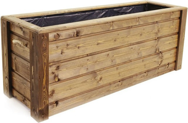 HolzFee Pflanzkasten Flair aus skandinavischer Fichte in Roteiche mit Seilgriffen, B/T/H: 118 x 40 x 48 cm - Bild 1