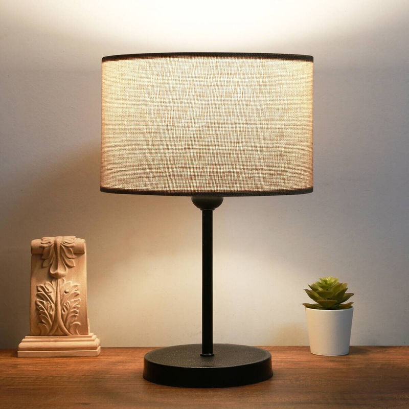 Opviq Tischleuchte aus Metall und Stoff in Schwarz und Beige, E27, B/H/T: 24 x 37 x 24 cm - Bild 2
