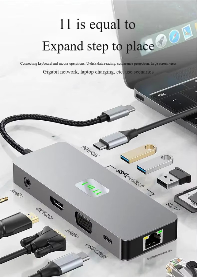 FC&EC 11-in-1 USB-C Dockingstation Multi-Port Hub mit Dual Display 4K UHD 60 Hz in Grau - Bild 3