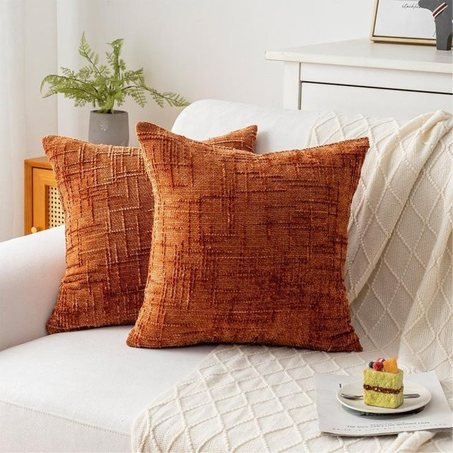JMG Clothing Kissenhülle aus Chenille mit Karomuster in Orange, B/B: 45 x 45 cm - Bild 1