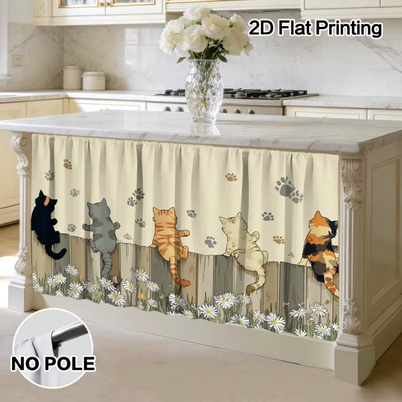 VIKAM Schrankvorhang mit Katzen- und Gänseblümchenmuster auf Zaun für Küche, Badezimmer und Wohnzimmer - Bild 2
