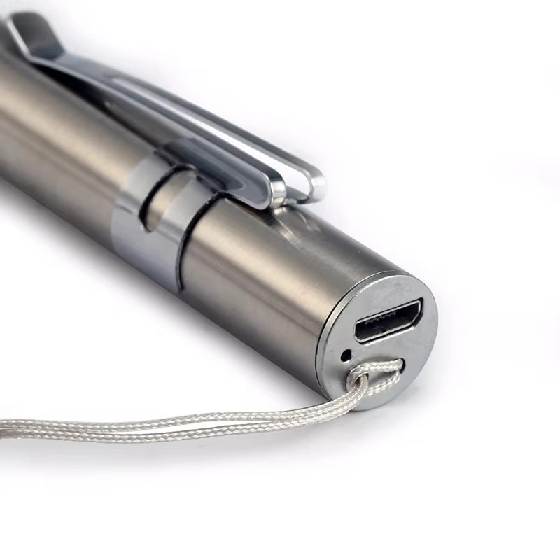 ESMARTER LED Stift Taschenlampe aus Edelstahl in Silber, USB wiederaufladbar mit Clip - Bild 2