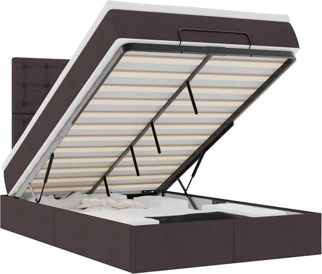 vidaXL Ottoman-Bett mit Matratze, LED-Unterbettbeleuchtung und USB-Ladeport, Dunkelbraun, B/T/H: 120 x 200 x 203 cm - Bild 1