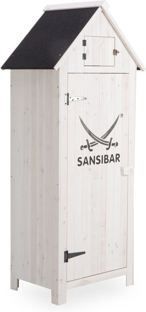 Garten-Gerätehaus SANSIBAR ROSKILDE in Landhaus-Optik aus Tannenholz und rostfreiem Stahl, Farbe: Off White/Weiß - Bild 1