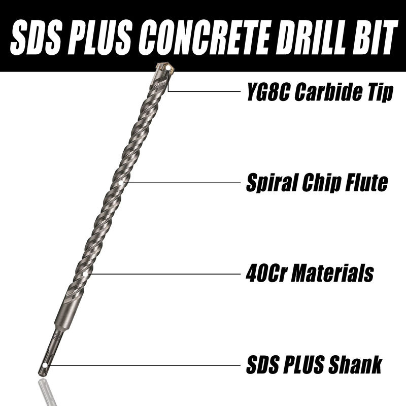 Versery SDS Plus Vierblatt-Schlagbohrer aus harter Legierung für Beton, Farbe: Silber, Länge: 110–500 mm - Bild 3