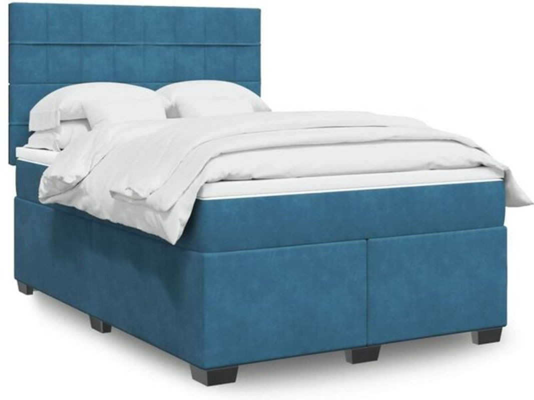 Vidaxl Boxspringbett mit Matratze aus Samt in Blau, B/T/H: 140 x 190 cm - Bild 1
