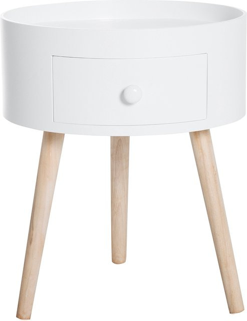 HOMCOM runder Couchtisch mit Schublade in Weiß für Wohnzimmer und Schlafzimmer, B/T/H: 38 x 38 x 45 cm - Bild 1
