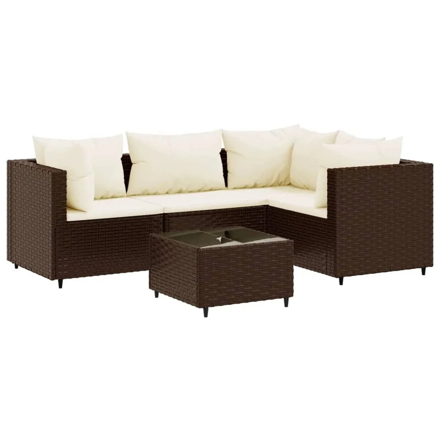vidaXL 5-tlg Garten-Lounge-Set in L-Form aus braunem PE-Rattan mit Polsterkissen und Couchtisch - Bild 2