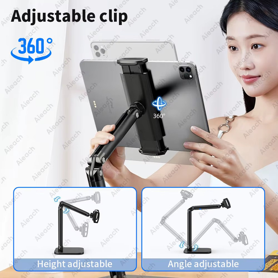 AIEACH Tablet-Ständerhalter in Schwarz mit verstellbarem Arm für Tablets von 4,7 bis 13 Zoll und Smartphones - Bild 5