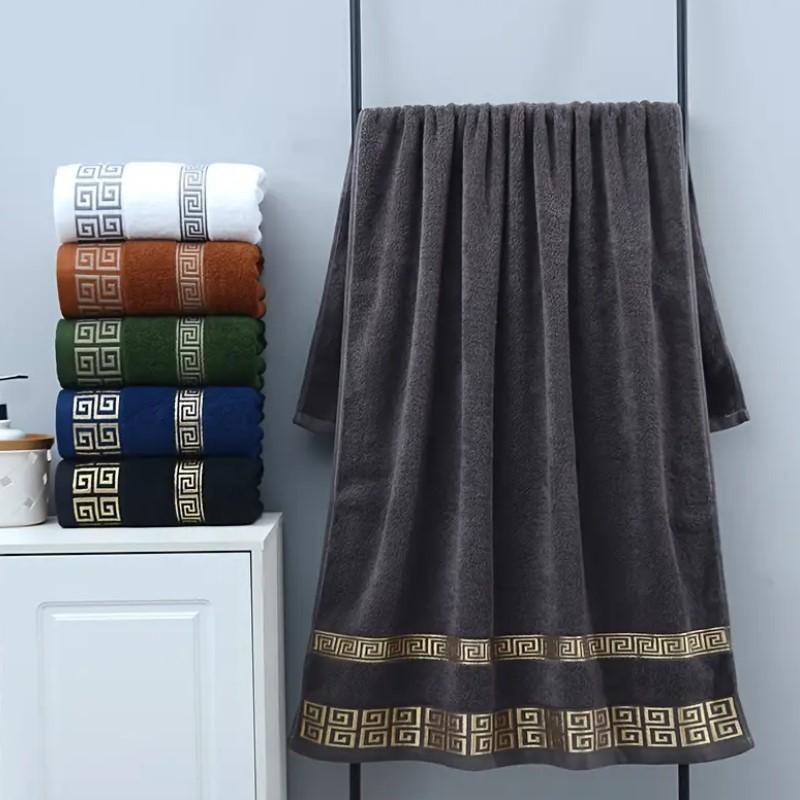 3-teiliges Set schwarze Baumwoll-Badetücher mit Jacquard-Design, bestehend aus 2 Hand- und Gesichtstüchern (Breite: 34 cm, Höhe: 74 cm) und 1 großem Badetuch (Breite: 70 cm, Höhe: 140 cm) - Bild 2
