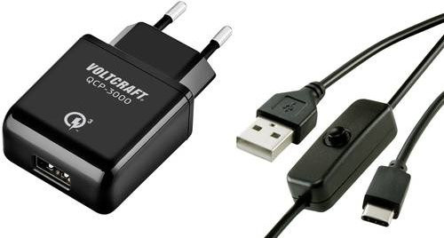 VOLTCRAFT QCP-3000 USC USB-Ladegerät in Schwarz mit USB-C Stecker und max. 3000mA Ausgangsstrom für Raspberry Pi Entwicklungskits - Bild 1