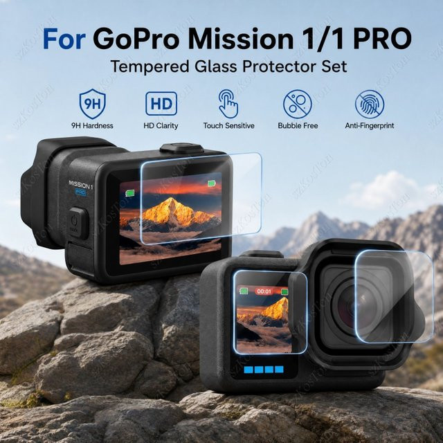 GoPro MISSION 1/1PRO Displayschutzfolie und Linsenschutzglas Set, transparent, kratzfest und ultradünn - Bild 1