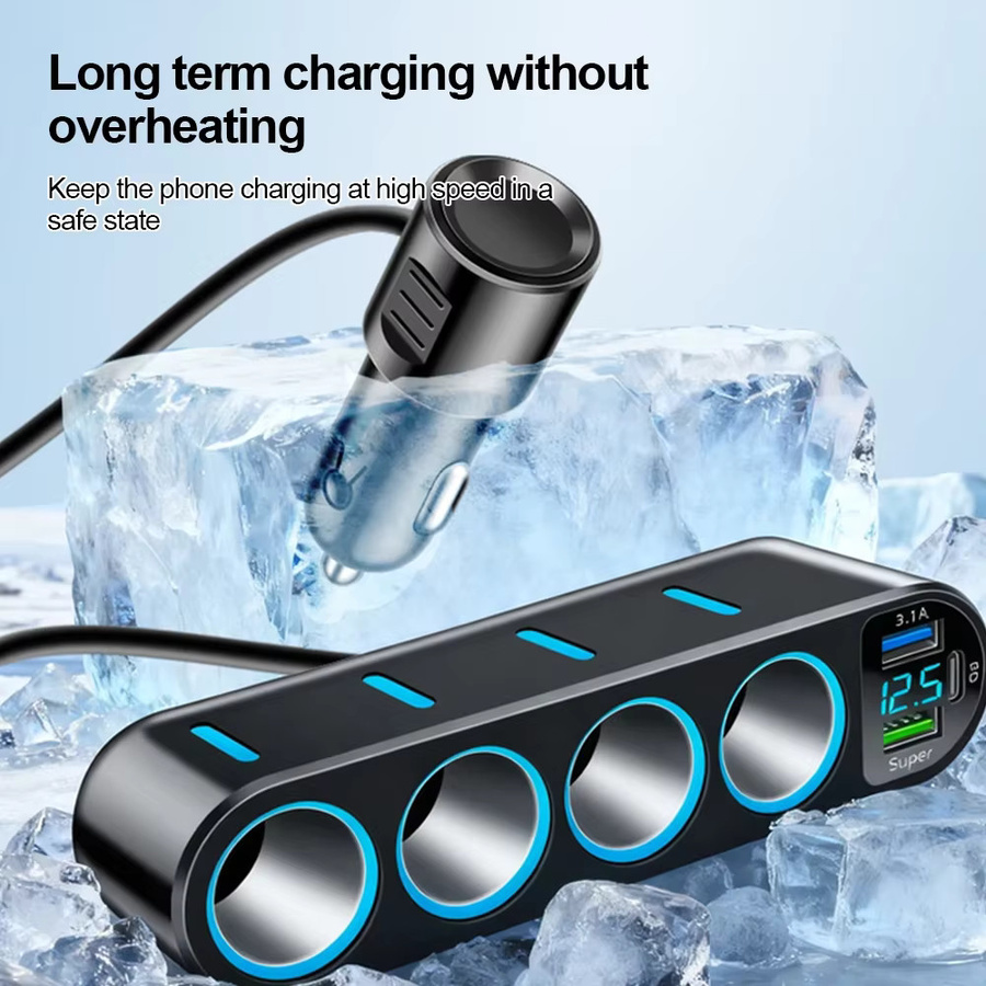 kebidumei 7 in 1 USB Typ C Auto Zigarettenanzünder Splitter Schnellladegerät für Dashcam und GPS, Schwarz - Bild 3