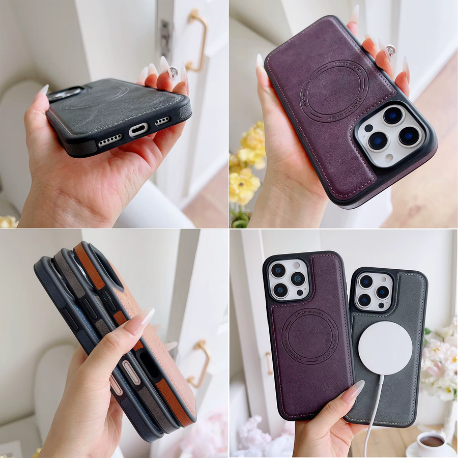 HKNR Magnetische Leder-Handyhülle mit Kameraschutz für iPhone 16 15 14 13 12 11 Pro Max Plus und 16e, MagSafe kompatibel, Anti-Fall, Farbe: Grau - Bild 4