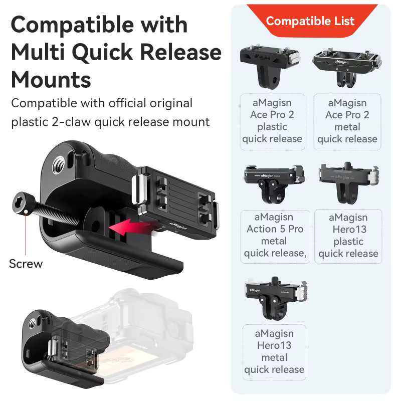 aMagisn Xplorer Grip Kit Combo für GoPro Hero 13 in Schwarz mit Metallrahmen und Kunststoff-Metall-Schnellspanner Zubehör - Bild 5