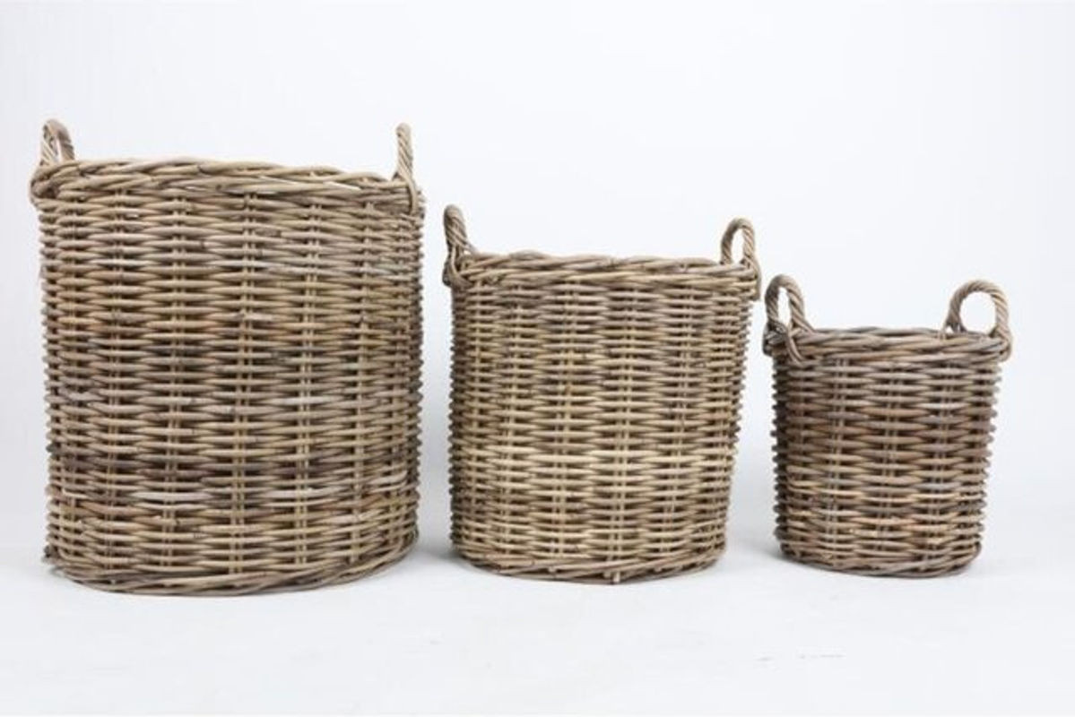 Buri 3er Set runde Weidenkörbe aus Holz und Rattan als rustikale Tragekörbe für Topfpflanzen, Durchmesser: 58 cm - Bild 1