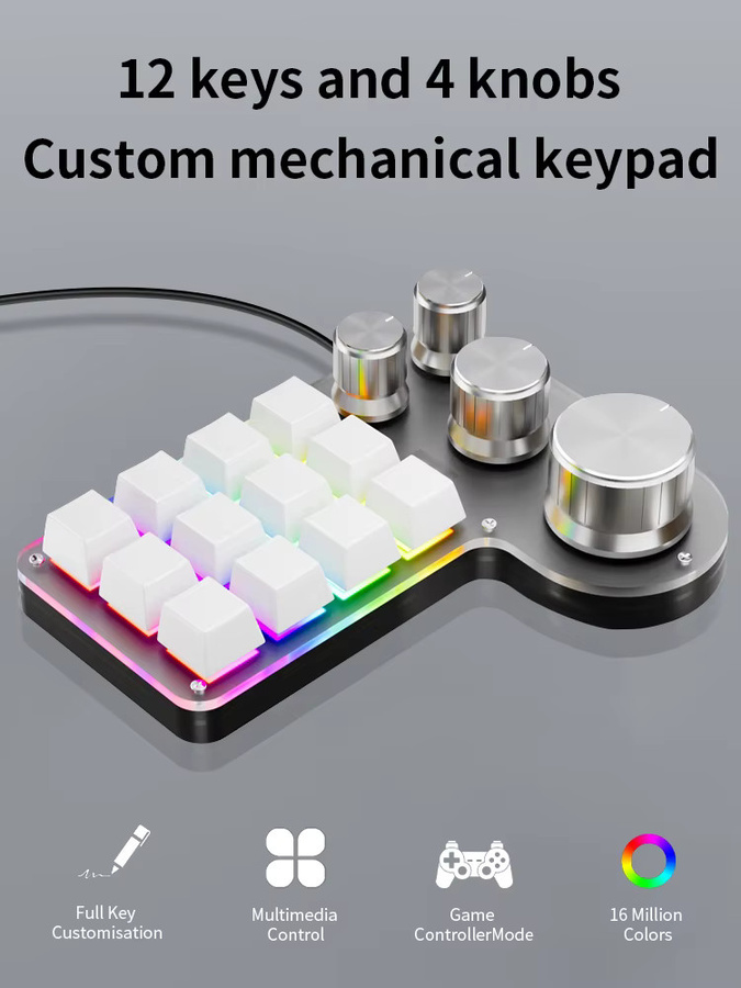 GGBEE Programmierbare Makro-Tastatur mit 12 Tasten und 4 Knöpfen, RGB Gaming-Tastatur in Schwarz, Hot-Swap-fähig, mit Bluetooth, 2,4 G und USB-Verbindung - Bild 5