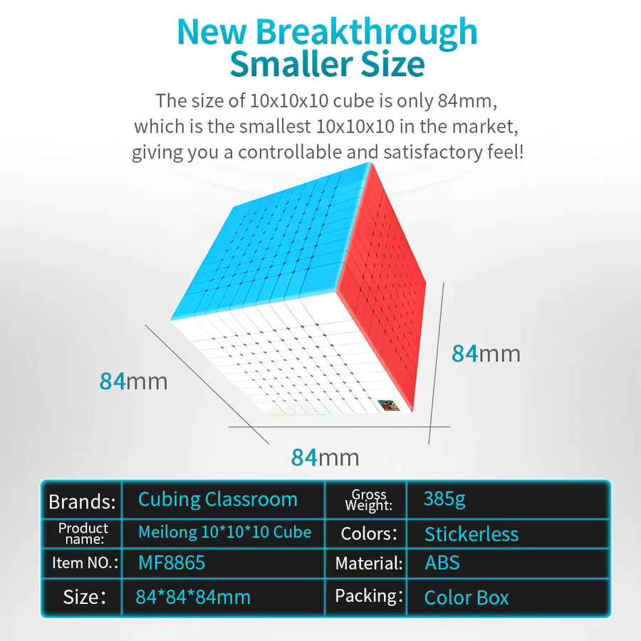 MoYu MeiLong 10x10 MFJS Magic Speed Cube, Puzzle, Stickerless, Mehrfarbig - Bild 3
