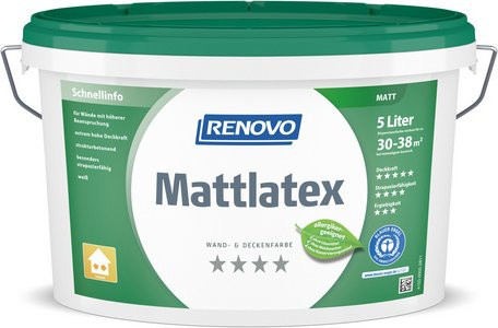 RENOVO Wand- und Deckenfarbe Mattlatex in Weiss, 5 l - Bild 1