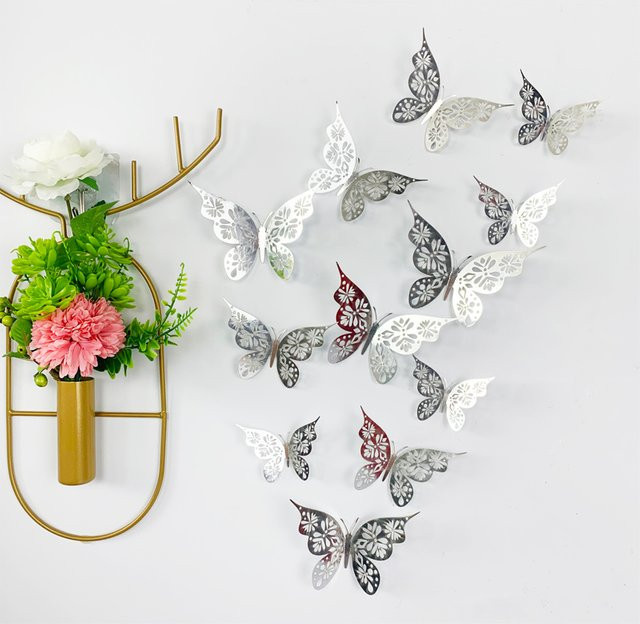 12er Set BRUP 3D Schmetterling Wandaufkleber in Gold und Silber zur Wanddekoration - Bild 1