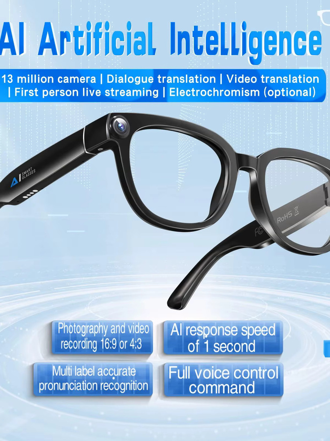 Domars KI-Smart-Brille in Schwarz mit 13MP-Kamera für Fotos und Videos, intelligenter Übersetzung, Konversation und Musikwiedergabe mit elektrochromen Gläsern - Bild 7