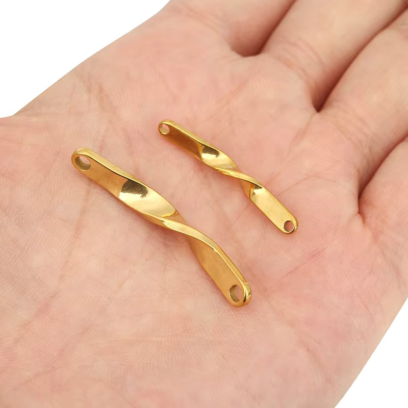 5 Stück Halskettenverschlüsse, Armbandverbinder, PVD-Edelstahl, Doppelloch-Twisted-Stick-Streifen - Bild 2