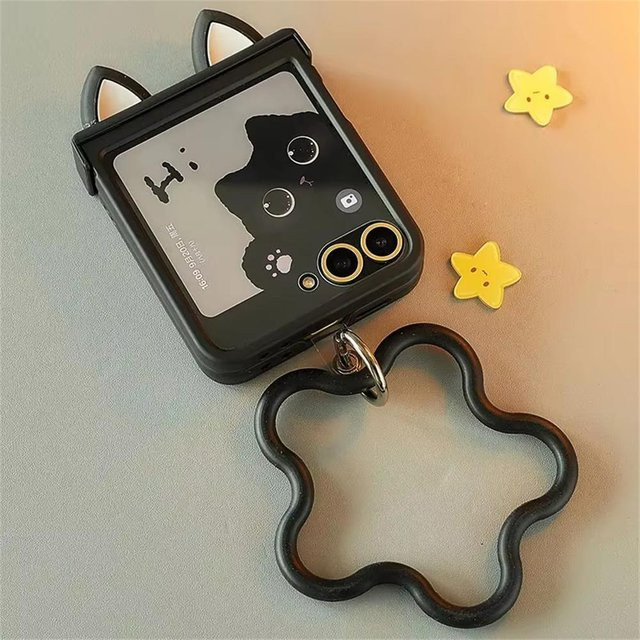 Niedliche Handyhülle mit Katzenohren in Schwarz für Motorola Razr 50/60 Ultra und Samsung Galaxy Z Flip 3/4/5/6/7 - Bild 1