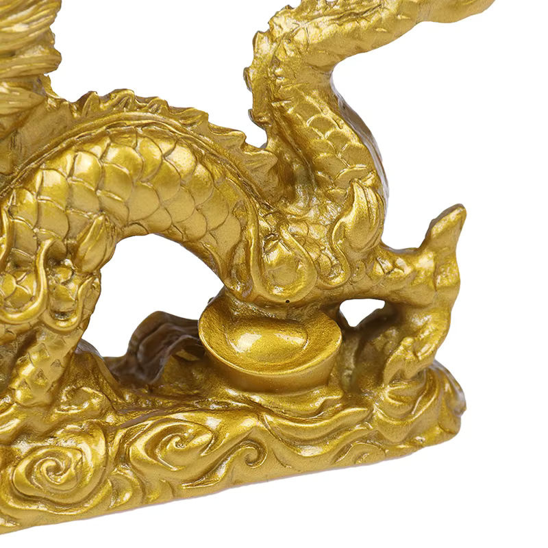 Goldene Drachen-Statue aus Kunstharz als orientalische Dekofigur für deinen Schreibtisch - Bild 2