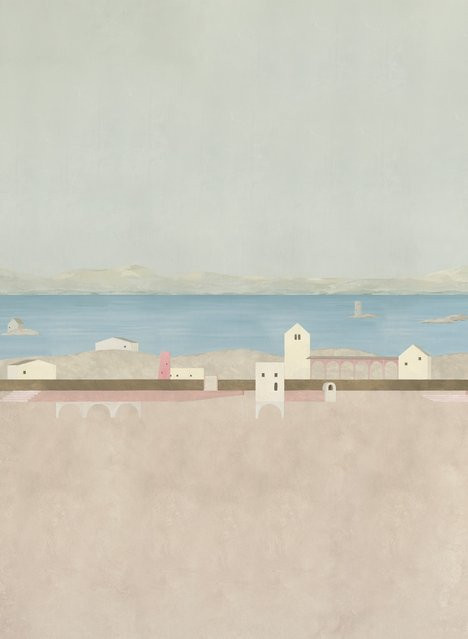 Coordonne Panorama-Tapete Tierra Plana in Rosa mit maritimem Motiv und selbstklebender Oberfläche - Bild 1