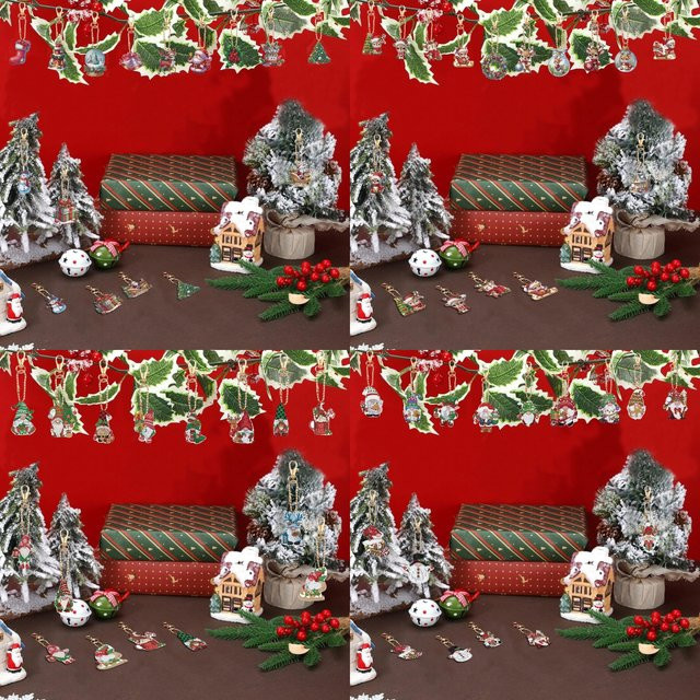 Diamant-Gemälde-Set Weihnachtsstil, Acryl-Punkt-Diamant-Kristall-Schlüsselanhänger-Set, 12-teiliges Set - Bild 1