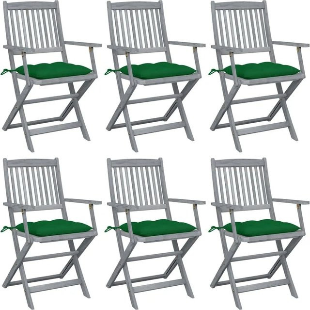 6er Set klappbare Gartenstühle aus Akazienholz mit grünen Kissen von vidaXL - Bild 1