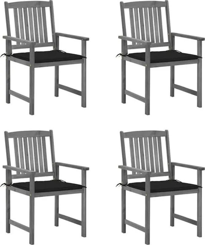 Vidaxl Gartenstühle Set aus Massivholz Akazie mit Kissen in Grau und Schwarz - Bild 1