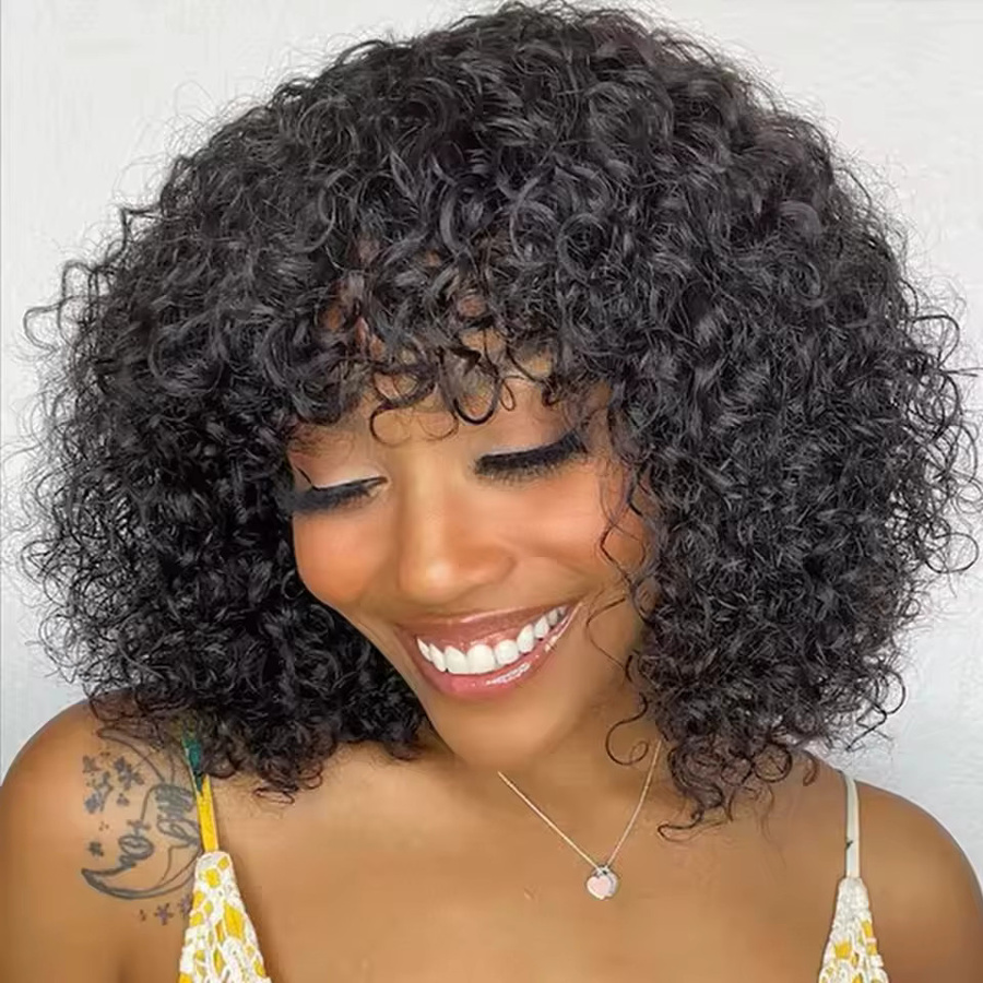 OYM HAIR Echthaar-Perücke, kurzer Bob mit Pony, schwarz, Damen - Bild 2