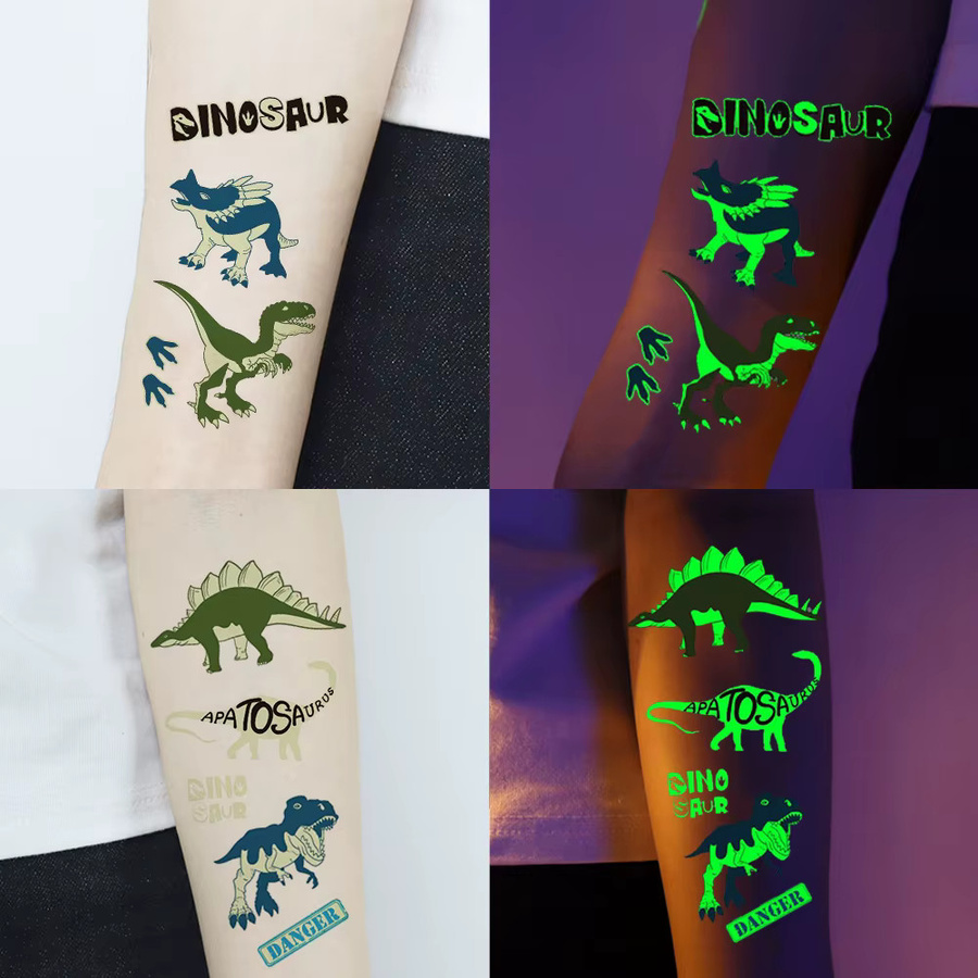 ROCOOART Dinosaurier-Tattoos, 10 Blatt, im Dunkeln leuchtend, wasserfest - Bild 4