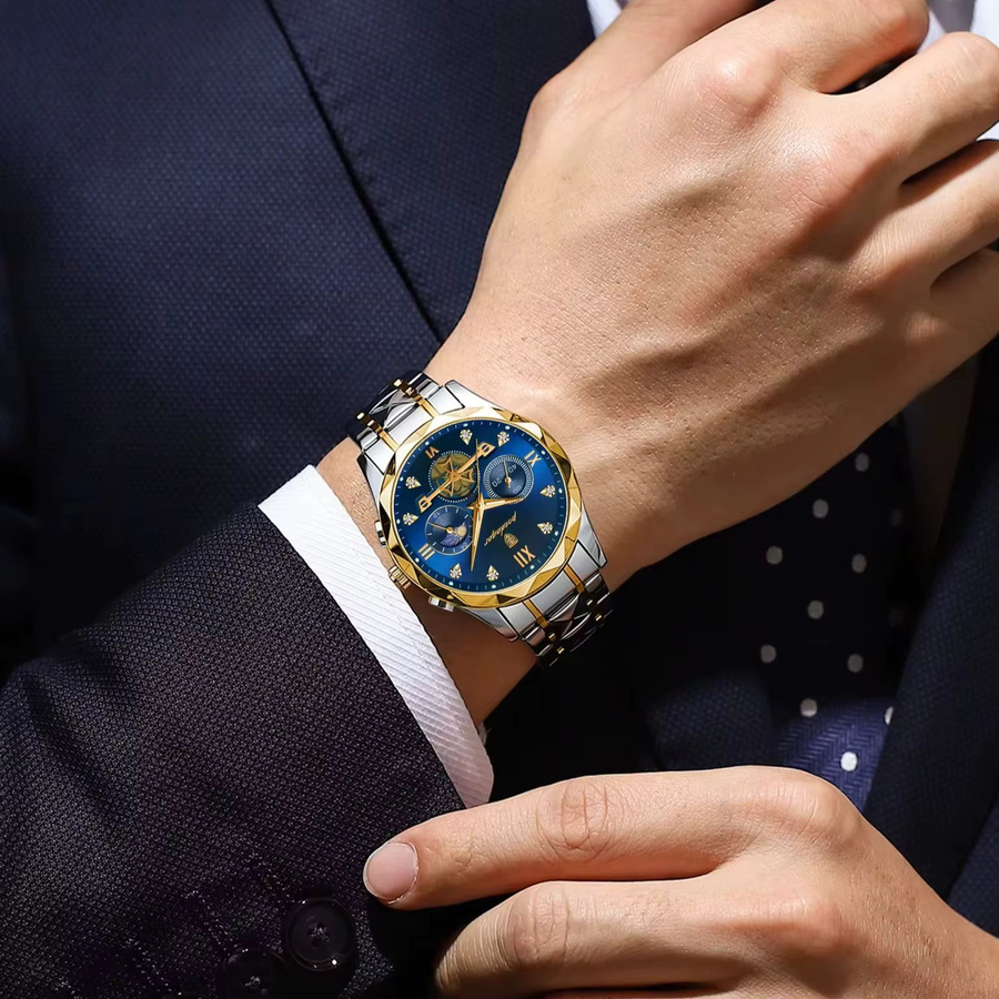POEDAGAR Armbanduhr Chronograph, Quarz, Edelstahl, Blau, Herren - Bild 4