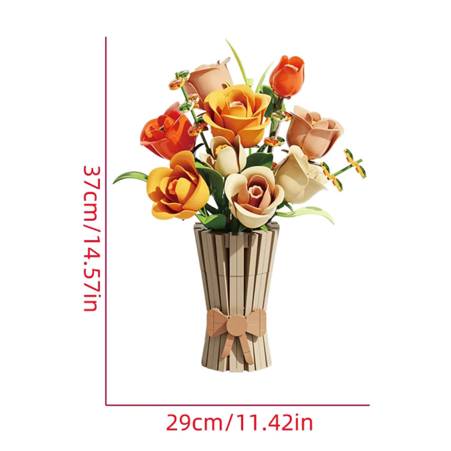 HUATEC Tulpe Rose DIY Blumenstrauß Bausteine, 868 Teile - Bild 5