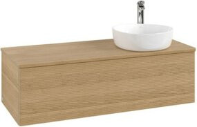 V&B Waschtischunterschrank Antao mit Frontstruktur und LED-Beleuchtung, Farbe Honig Eiche, B/T/H: 120 x 36 x 50 cm - Bild 1